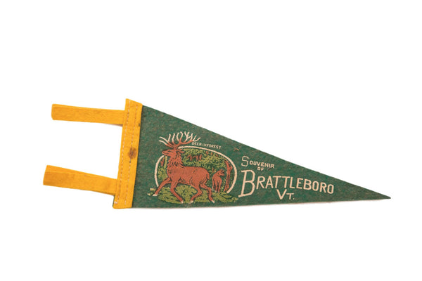Antique Brattleboro Vermont Deer in Forest Felt Flag // ONH Item 3811