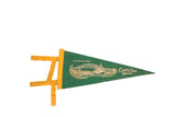 Vintage green Cape Cod Massachusetts felt pennant, yellow trim, bridge and ship graphic, 4x9 inches.