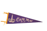Vintage 1940s-1950s purple felt Cape May NJ pennant, white lighthouse, text, yellow trim, 8x26.