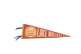 Antique Lake Wallkill NJ felt flag pennant with terra cotta, cream, and gold design, 8 by 26 inches.