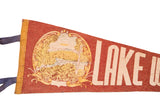 Antique Lake Wallkill felt flag illustration depicting a scenic lake view and 'LAKE' text.
