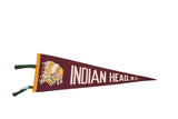 Maroon vintage Indian Head New Hampshire felt flag pennant, chief profile in yellow, blue, white, 8x26.