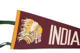 Native American chief profile and yellow border on vintage felt pennant.
