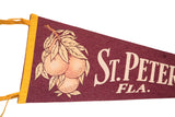 Vintage maroon felt pennant detail, cream 'St. Peter FLA.' text with orange branch.
