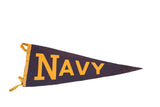 Vintage navy blue felt flag pennant with bold yellow 'NAVY' lettering.