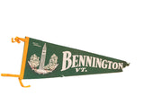 Vintage green felt pennant with Bennington VT Battle Monument graphic, 8x26 inches.