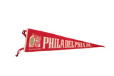 Vintage red felt pennant featuring Betsy Ross House and 'Philadelphia, PA.' 8x26 inches.