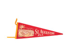 Vintage red felt pennant with Castillo de San Marcos, palm tree, St. Augustine Fla. text.
