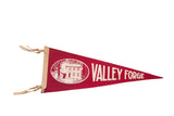 Vintage red felt Valley Forge pennant with Washington Headquarters colonial house graphic, 8x26 inches.