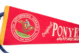 Gothenburg, Nebraska Pony Express red felt pennant flag with circular horse logo and yellow trim.