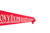 Red felt pennant with white 