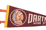Vintage felt flag showing multicolored chief graphic, Canada text, and yellow trim.