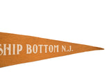 Vintage Ship Bottom felt pennant detail, showing 'BOTTOM N.J.' and pointed end.