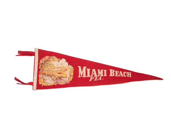 Miami Beach Florida with Alligator and Palm Trees Felt Flag // ONH Item 3858