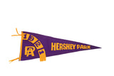 Antique 1921 Hershey Park PA felt flag in purple and gold with entwined lettering.
