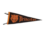 Vintage 1940 Princeton felt pennant, black with snarling orange tiger head and lettering.