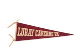 Antique Luray Caverns VA felt flag with ivory capital lettering sewn on maroon, 9x26.