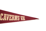 Maroon felt pennant with neatly sewn ivory capital letters spelling 'Luray Caverns VA'.