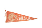 Antique orange felt Salem, N.J. 250th Anniversary flag with tree motif and dates, 11x27 inches.