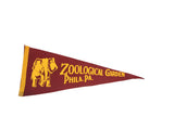Vintage Zoological Garden Philadelphia PA felt flag, maroon with yellow elephant and text, 12x26.