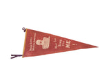 Unusual antique red felt flag featuring crying baby print and humorous text. 11x26
