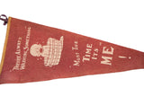 Antique washing baby felt flag in rich red with crying baby and 'Most The Time Its Me!' text.