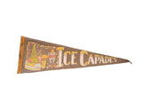 Ice Capades vintage felt flag with multicolor Nutcracker scene and icicle lettering.