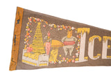 Multicolor printed Ice Capades felt flag with a girl, Christmas tree, soldier, and hippo.
