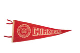 Vintage Cornell University felt flag, red with white lettering and detailed school crest.