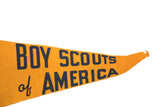 Vintage yellow felt Boy Scouts of America flag tip, showing 'America' text and creases.
