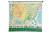 Vintage 1970s Rand McNally USA pull-down map with colorful states and blue oceans, 65