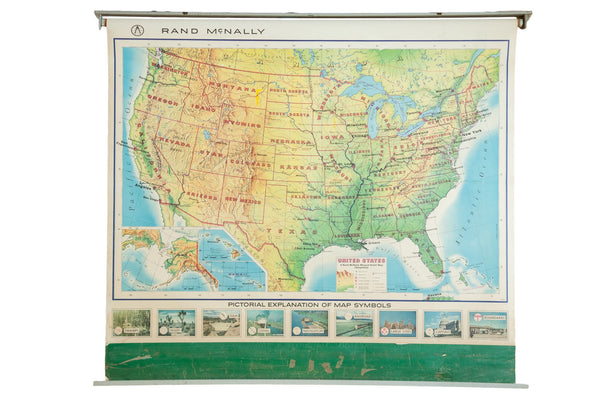 Vintage Rand Mcnally Usa Pull Down Map