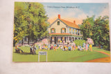 Mid-century postcard illustration of Cole's Pleasant View with guests on the lawn and a 'Tourists' sign.