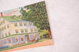 Angled view of the vintage postcard featuring the colorful Central House in Haines Falls.