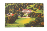 Vintage Air View Winter Clove House Catskills postcard featuring white and red building, green lawn.