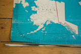 Vintage Hearne Brothers USA map: lower Alaska region, Aleutian Islands, and metal pull down rod.