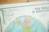 Antique Nystrom Western Hemisphere map detail, showing North America and river data.