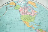 Antique Nystrom world map detail of Central America and Caribbean Sea with surface discoloration.