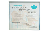 Vintage 1970s Denoyer-Geppert Canadian History map series, white, teal maple leaf, 44x40 inches.