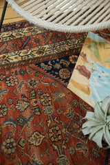 Early 20th century hand-knotted Fine Malayer rug detail, herati motifs in terra cotta and indigo.