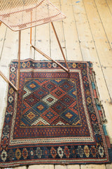 Antique Jaff Kurd bag face rug with allover gul motif, indigo and madder tones, light tatter.