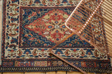 Intact selvage alongside the floral vinery on the ivory border of a collector Persian bag face.