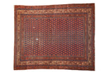 Antique Malayer rug, rust red and indigo blue boteh field, Mir Serbend border.