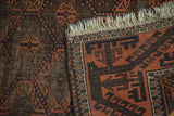 Antique Belouch rug end with intact plain weave kilim, fringe, and geometric border.