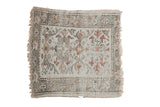 Vintage Turkish Oushak square rug, allover ivory, peach, and sea foam green floral pattern with wear.