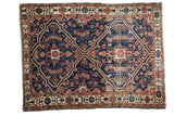 Antique Malayer rug, intricate double medallion with rectilinear design on an indigo blue field.