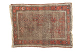 Vintage Persian Belouch square rug with allover geometric rams horn motif in brown and blush.