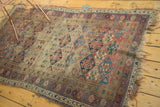Tattered fringe and outer border with a circling meandering leaf pattern of a circa 1890s Kurd rug.