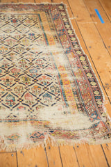 Worn late 19th century Shirvan rug Marsali lattice design, ivory field, red and blue motifs.