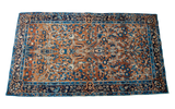 Deep gold antique Persian Yezd rug with blue tree-of-life design and birds, 2'8